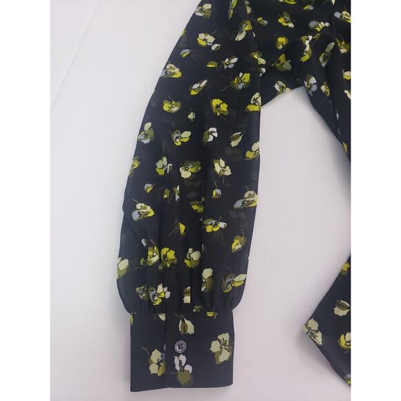 Banana Republic Black Floral Ruffle Faux Wrap Top sz XS Boho Whimsical Fairy - Picture 4 of 10